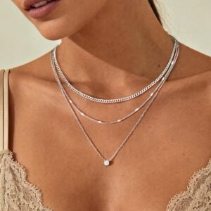 WomenGifts Layered Gold Necklaces for Women, 14K Gold Sterling Silver Plated Dainty Pendant Necklace Set with Cubic Zirconia Circle Style 4